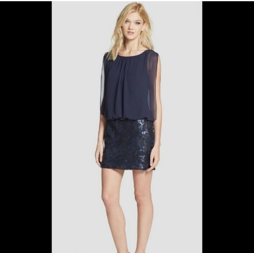 AIDEN BY AIDEN MADDOX Elegant Navy Blue Blousen Skirt Dress Size 2